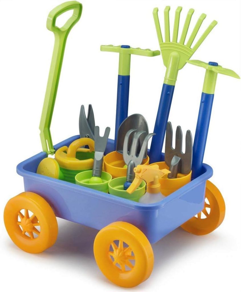 Liberty Imports Pull Along Garden Wagon and Gardening Tools Toy Play