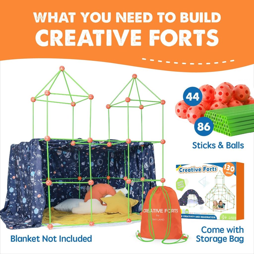 Tiny Land Kids-Fort-Building-Kit-130 Pieces-Creative Fort Toy