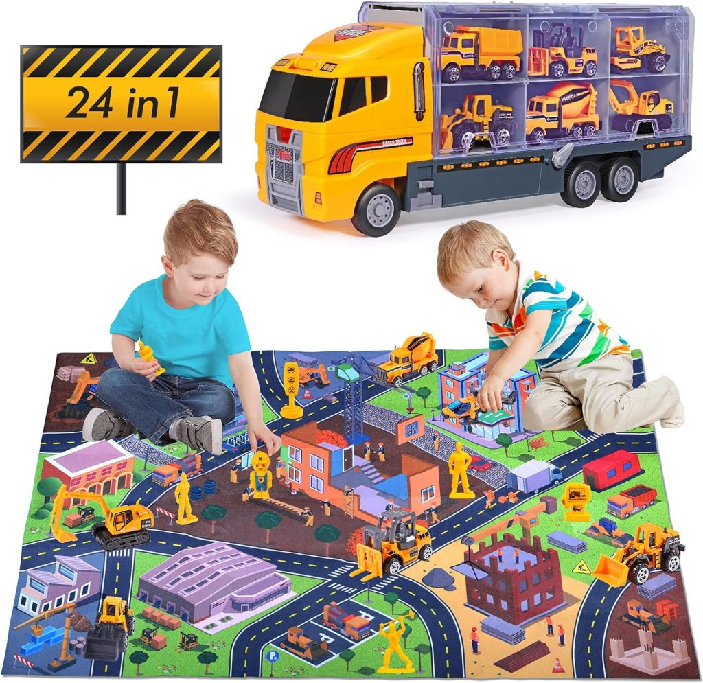 Yunaking Die-cast Construction Vehicle Toy Set with Play Mat